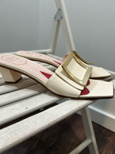 Load image into Gallery viewer, Roger Vivier Ivory Leather Size 41 Open Toe buckle detail Shoe
