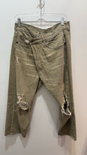 Load image into Gallery viewer, R13 Olive Cotton Distressed Assymetrical button Jeans, Size 28
