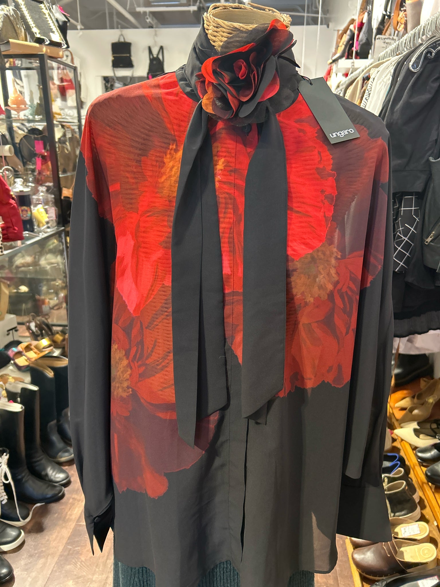 Ungaro Red Poly Floral Longsleeve NWT Top