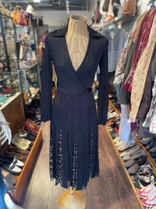Diane Von Furstenberg Black Cotton & Silk floral & glitter wrap dress Dress