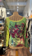 Load image into Gallery viewer, Save the Queen Green &amp; Pink Nylon Blend abstract floral Long sleeve mesh Top
