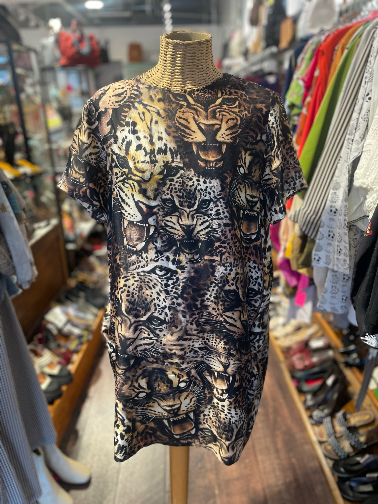 Roberto Cavalli Brown 100% silk Animal Print Short sleeve Dress, Size 44