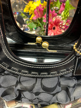 Load image into Gallery viewer, Coach Black Monogram W/kisslock detail Purse, AS IS minor wear inside
