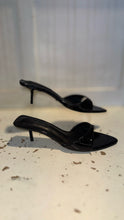 Load image into Gallery viewer, Tony Bianco Black Leather Size 6.5 pointed peep toe kitten heel Shoe
