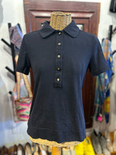 Load image into Gallery viewer, Tory Burch Navy Cotton quarter button Polo Top
