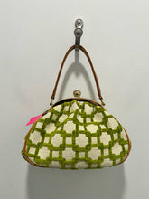 Load image into Gallery viewer, Glenda Gies Green &amp; Beige Textile w/leather accent Purse
