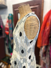 Load image into Gallery viewer, Alquema Black, White &amp; Gray Poly floral crinkle midi tank Dress
