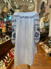 Load image into Gallery viewer, MISA white &amp; blue Embroidered Off Shoulder Dress, Size L
