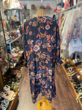 Load image into Gallery viewer, Johnny Was navy &amp; orange Silk Floral v neck short sleeve Dress, Size S

