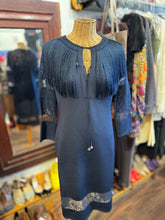 Load image into Gallery viewer, Tadashi Shoji Navy blue Poly Blend lace &amp; tassel detail Dress, Size M
