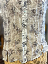 Load image into Gallery viewer, et compagnie Grey &amp; White Silk Floral sheer short sleeve Top
