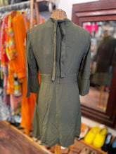 Load image into Gallery viewer, REISS Olive Green pleated bell sleeve midi Dress
