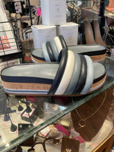Load image into Gallery viewer, Tory Burch Blue &amp; White Leather Slide Cork Sole Sandal, Size 8
