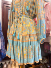 Load image into Gallery viewer, Spell &amp; The Gypsy Blue &amp; peach Viscose Floral Tassel Tie Dress
