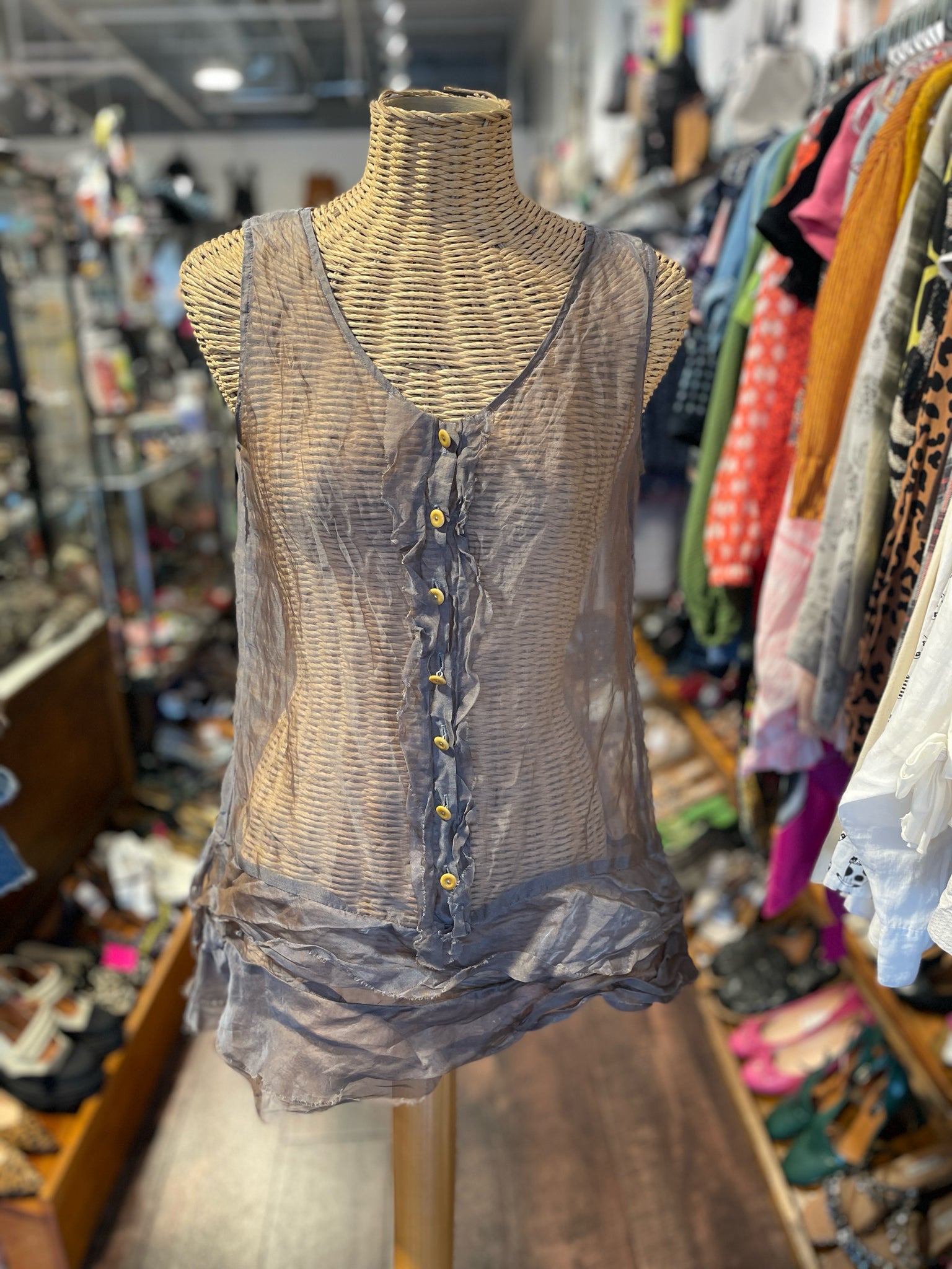 neesh Gray Silk sheer Sleeveless Top