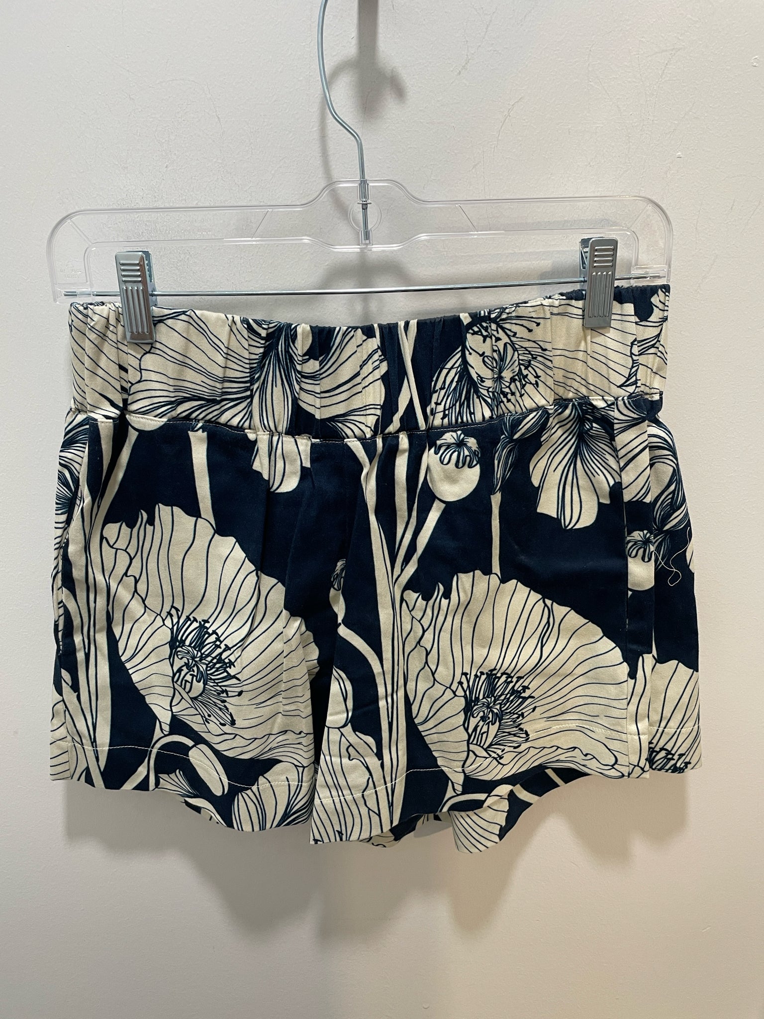 Eleanor Leftwich blue & ivory Cotton poppies stretch waist Shorts, Size S