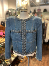 Load image into Gallery viewer, Veronica Beard Blue Cotton Denim Woven shoulder pads Jacket, Size 4
