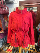 Load image into Gallery viewer, Burberry Red Poly waterproof Zip Up cinched detail Jacket, Gently Worn, Size L
