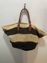 Load image into Gallery viewer, Ralph Lauren black, brown &amp; tan striped Woven gold accent Tote
