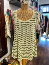 Load image into Gallery viewer, Erica Tanov Beige and green Cotton striped Knit sleevless Top
