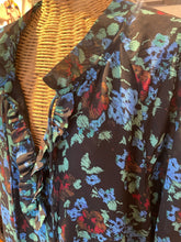 Load image into Gallery viewer, Ganni Black Polyester Floral ruffled front Tie Front Dress, Size 42
