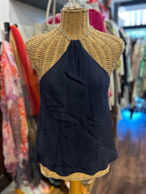 Load image into Gallery viewer, Scanlon&amp;Theodore Navy Silk chain detail Halter Top
