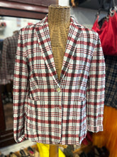 Load image into Gallery viewer, T-Jacket Black, white &amp; red Cotton Blend Plaid crinkle Blazer, Size M
