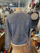 Load image into Gallery viewer, Dries V.Noten Blue &amp; Gold Poly Swirl Button up glitter Sweater, Size M
