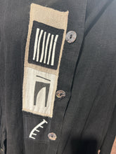 Load image into Gallery viewer, Andrea Geer Black Linen Patchwork button down Gently Worn Top, Size S
