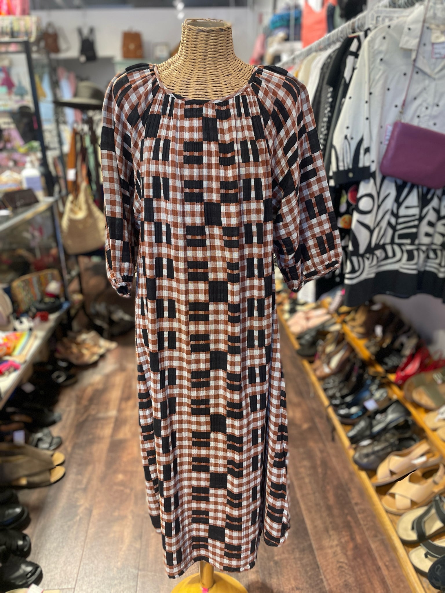 Ace & Jig brown & black Cotton Gingham midi Dress, Size XL