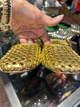Load image into Gallery viewer, Larroude Gold Leather macrame Flat Maryjane Shoe, Size 9

