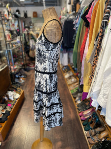DVF Black & White Silk velvet burn-out Tank tiered Dress