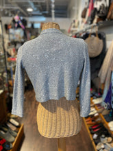 Load image into Gallery viewer, Oscar de la Renta Silver Silk Knit Sequin open style crop Sweater, Size XS
