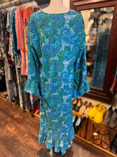 Load image into Gallery viewer, Alix of Bohemia blue and green Cotton Floral Long Ruffle Dress, Size L
