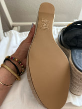 Load image into Gallery viewer, Dior black and gold calf skin leather gold buckle Espadrille wedge Shoe, Size 42
