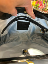 Load image into Gallery viewer, Coach Black Monogram W/kisslock detail Purse, AS IS minor wear inside
