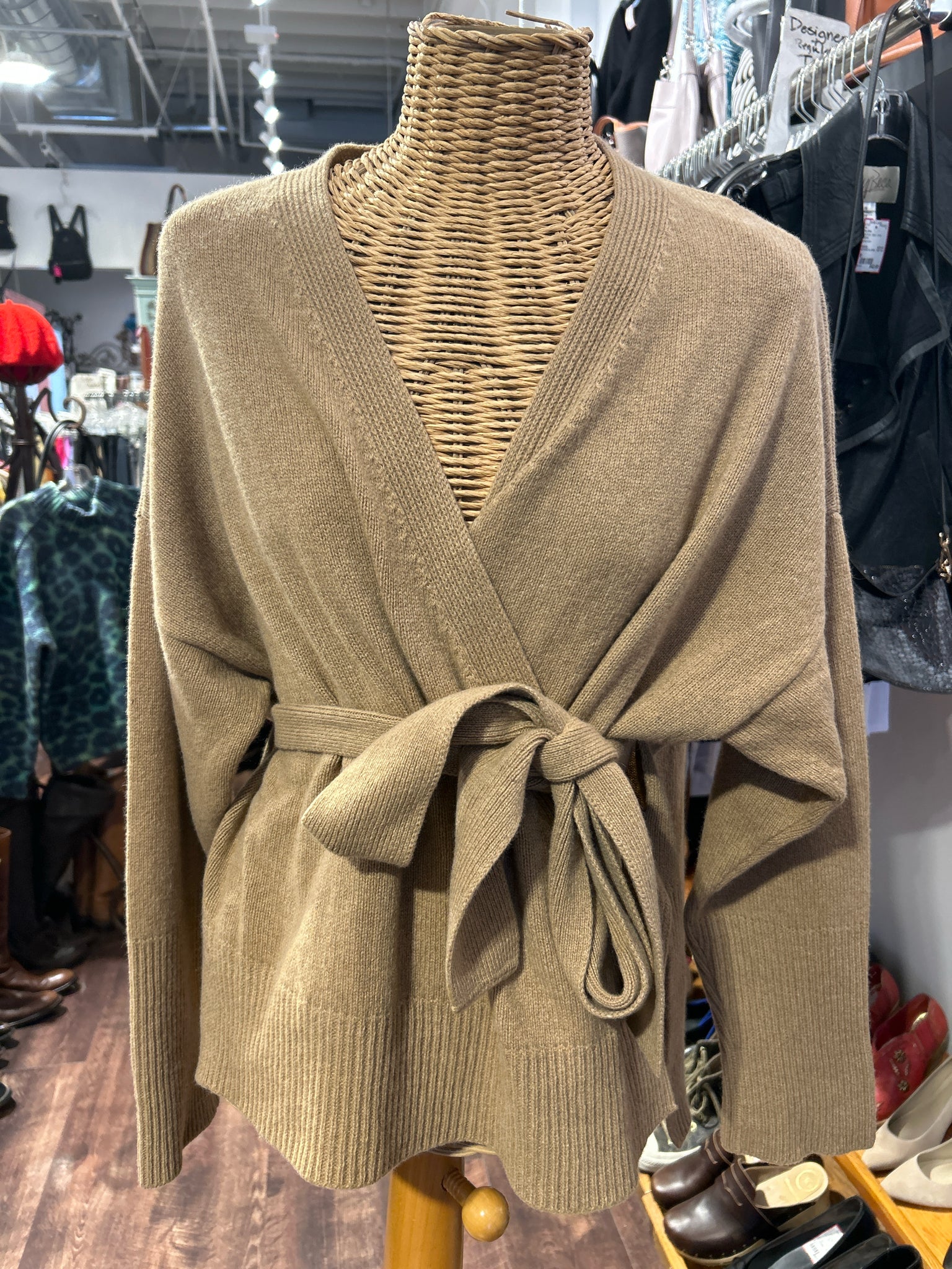 Cuyana Tan Cashmere Blend crossover tie Sweater