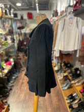 Load image into Gallery viewer, Cinq a&#39; Sept Black Triacetate ruffle collar Snap Buttons sheer accent Blazer, Size 2
