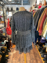 Load image into Gallery viewer, MISA Black metallic &amp; poly sparkle Ruffled longsleeve Dress, Size S
