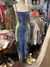 Load image into Gallery viewer, PH5 green &amp; blue Viscose blend spotted leg slit bodycon Dress, NWT!, Size M
