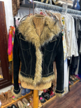 Load image into Gallery viewer, BeBe Black &amp; Tan Leather stud accents Faux fur Y2K Jacket, Size M
