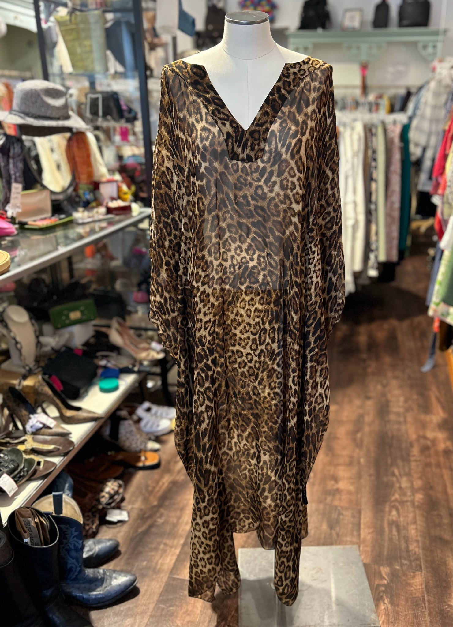 sheer leopard dress AiiRZ Print Spaghetti Strap Cowl Neck Back Tie Cami Bodycon Maxi DressMISSGUIDED up option Round neckline keeps the style refined while the semi Leopard Maxi Sheer Dress -
