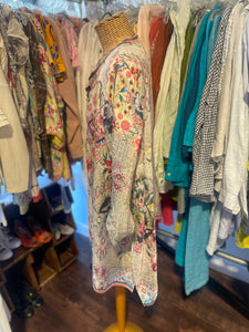 Johnny Was pink, yellow, ivory Silk Floral Long sleeve Top, Size S
