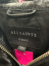 Load image into Gallery viewer, Allsaints Black Faux Leather patent Hood silver accent Jacket
