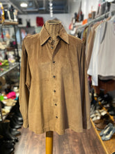 Load image into Gallery viewer, Eskandar Camel Suede solid button down Top, AS IS, Size 1=Small
