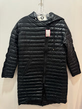 Load image into Gallery viewer, Snowman New York Black Nylon quilt pattern W/Hooded Down Coat, Size Small
