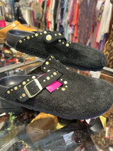 Load image into Gallery viewer, Birkenstock Black &amp; Gold Suede slides Shoe, Size 39
