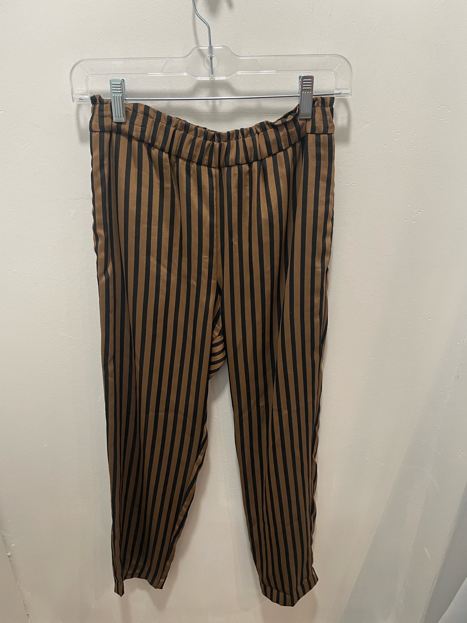 Pomandere Black & Brown Viscose blend striped stretch waist tapered Pant
