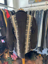 Load image into Gallery viewer, Figue Black &amp; Tan Cotton embroidered button down Top/Shacket, Size M
