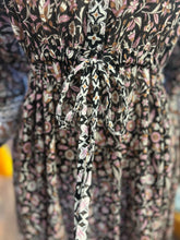 Load image into Gallery viewer, XIRENA Black &amp; Pink Cotton Floral Drawstring waist Dress
